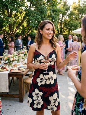 Summertime Floral Midi Dress with Cream & Burgundy Bloom